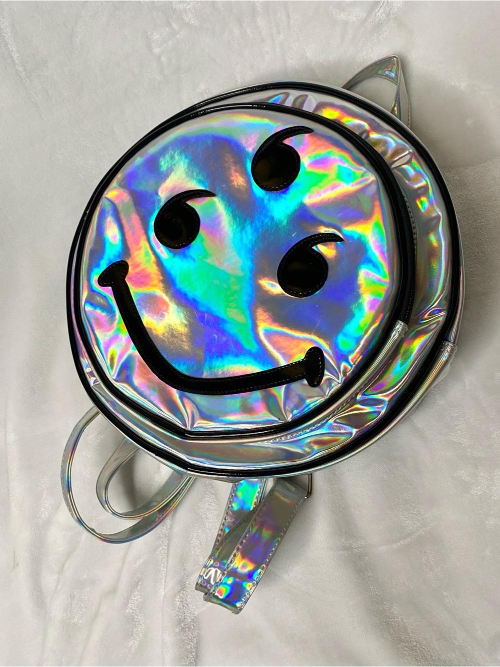 666 Holographic Smiley PVC Cyber Rave Grunge Backpack RARE - Picture 5 of 16